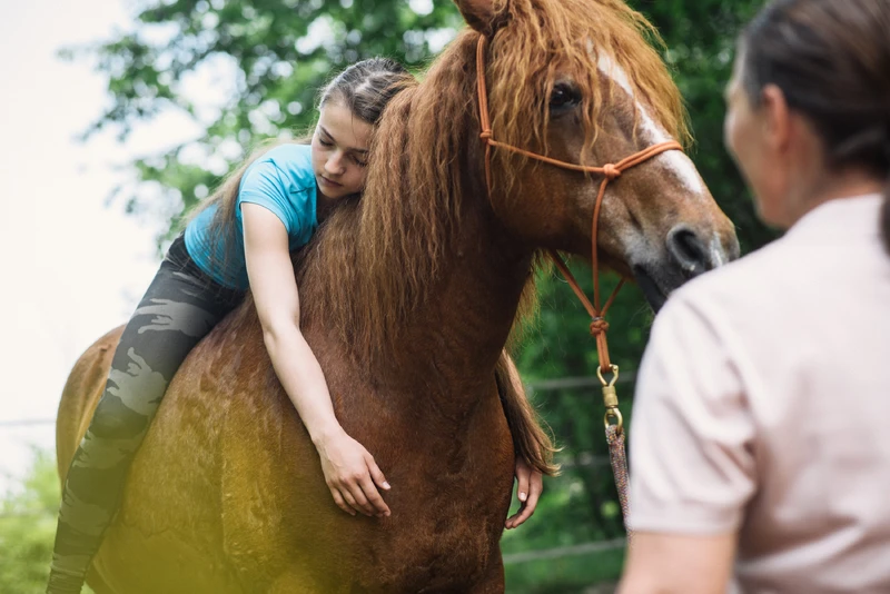 mädchen sitzt auf einem pferd
